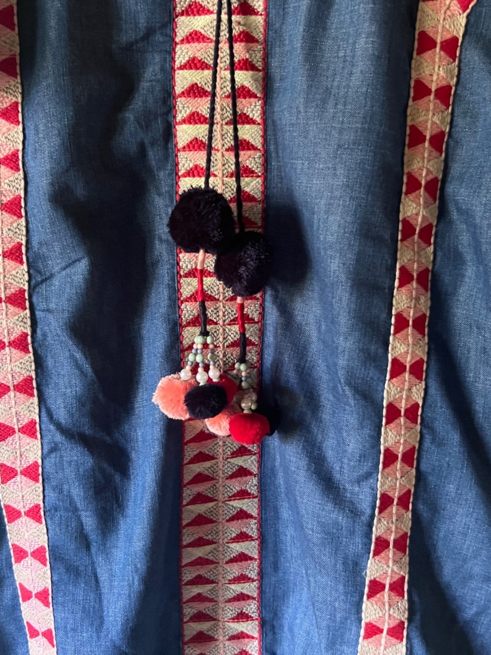 Denim Bohemian V Neck Mini Dress - Picture 3 of 5
